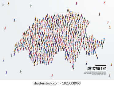 Switzerland Map. Large group of people form to create a shape of Switzerland Map. vector illustration.