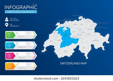 Switzerland map with location pointer marks. High detailed country map with division, cities and capital infographic template. Vector illustration EPS10