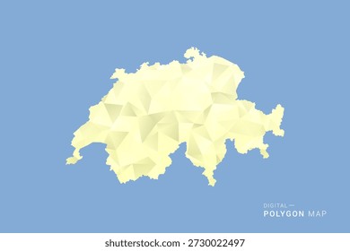 Schweiz Karte im Low-Poly-Polygon-Vektorstil, geometrische Form Illustration mit weichen Gelbtönen auf blauem Hintergrund, saubere Silhouette für Infografik.