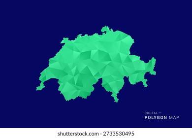 Suíça Mapa - vetor de polígono baixo poli, silhueta geométrica triangulada em tons verdes e azuis, estilo moderno limpo, fundo isolado para uso infográfico.