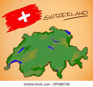 Switzerland Map and National Flag Vector