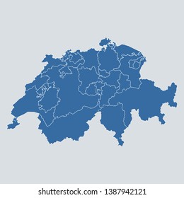 Switzerland map on gray background vector, Switzerland Map Outline Shape Blue on White Vector Illustration, High detailed Gray illustration map Switzerland. Symbol for your web site design map logo.