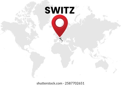 Switzerland map on transparent background. Switzerland map with country highlighted with location symbol. Vector illustration of Switzerland map with pin location.