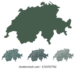 Mapa suizo de vector con fronteras administrativas, regiones, municipalidades, departamentos en blanco negro. Mapa de plantillas de diseño infográfico.