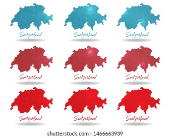 Switzerland map polygon geometry abstract collection set of 9, vector eps 10.