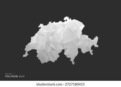 Mapa de Suiza - Ilustración vectorial de estilo polígono en diseño geométrico de bajo poli negro, gris y blanco, silueta mínima, aislado para infografía.