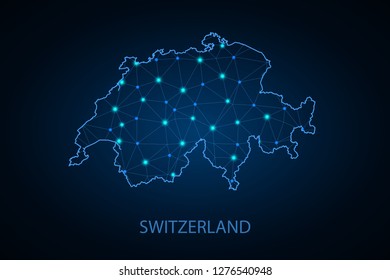 Switzerland map of polygonal mosaic lines network, rays and space stars of vector illustration. - Vector