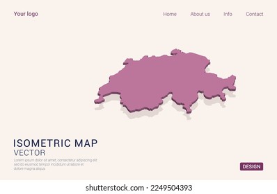 Switzerland map purple on white background with 3d isometric vector illustration