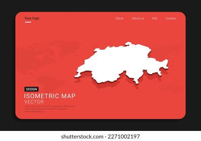 Schweiz Karte rot einzeln auf dunklem Hintergrund mit 3D-Weltkarte isometrische Vektorgrafik.