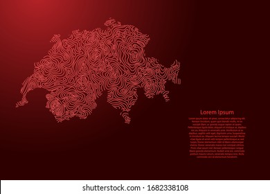 Mapa suizo de las cepas rojas o líneas de nivel geográfico topográfico cuadriculado. Ilustración vectorial.