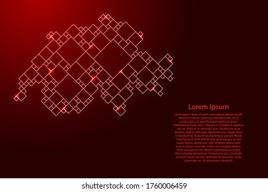 Schweiz Karte aus rotem Muster aus einem Gitter von Quadraten verschiedener Größen . Vektorgrafik.