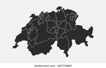 Schweiz Karte mit Regionen, Kantonen, Staaten einzeln auf weißem Hintergrund. Karte der Schweiz. Schweizer Karte. Vektorillustration