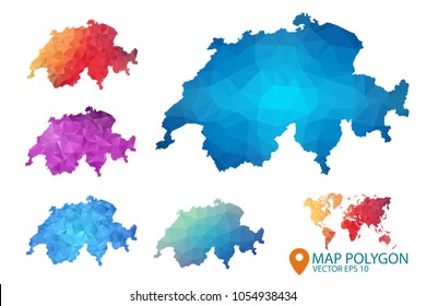 Switzerland Map - Set of geometric rumpled triangular low poly style gradient graphic background , Map world polygonal design for your . Vector illustration eps 10.