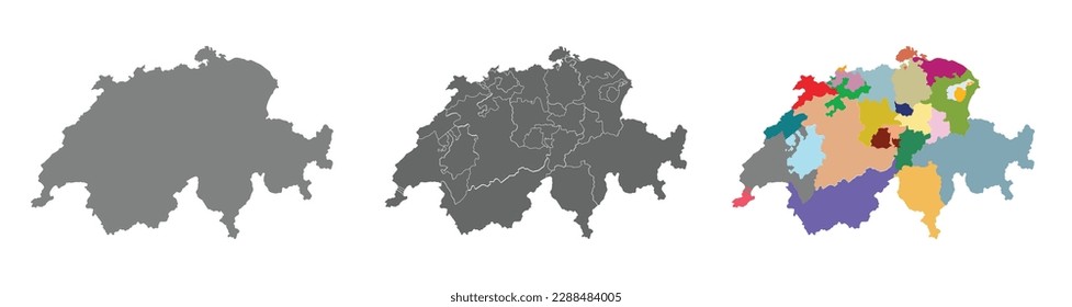 Switzerland map set with high detail and division, cities map 