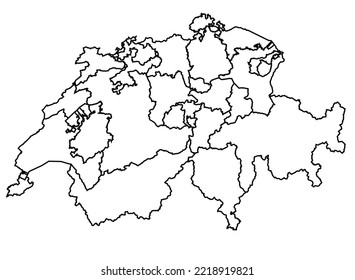 Switzerland Map shadow in minimal line outline thin shape isolated vector illustration