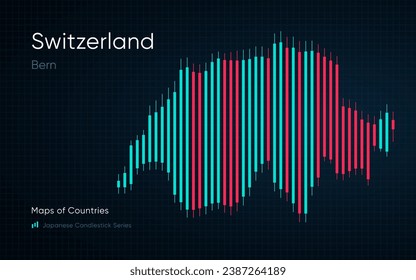 Switzerland map is shown in a chart with bars and lines. Japanese candlestick chart Series