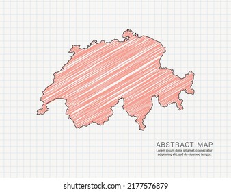 Switzerland map of vector color silhouette chaotic hand drawn scribble sketch on grid paper.