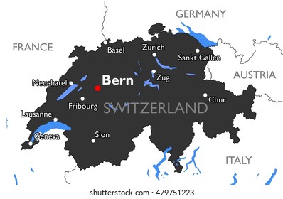 Switzerland map | Vector detailed color Switzerland map