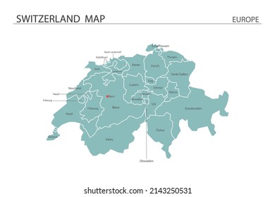 Suiza mapea la ilustración del vector sobre el fondo blanco. Los mapas tienen todas las provincias y marcan la ciudad capital de Suiza. 
