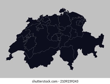 Switzerland map vector, Isolated on gray background