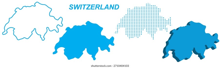 Schweiz Karte Vektor-Set, Europäische Kontur Silhouette gepunktete 3D-Solid Shapes, Schweiz Land Infografik Vorlage, Bearbeitbare EPS Schweiz Geografie