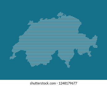 Switzerland map vector with simple straight lines on blue background illustration
