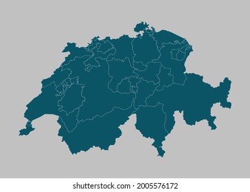 Switzerland map vector,isolated ocean blue color on gray background