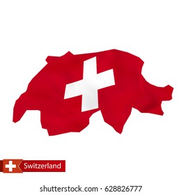 Switzerland map with waving flag of Switzerland. Vector illustration.