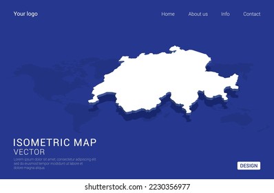 Switzerland map white on dark blue background 3d isometric vector illustration.