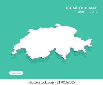 Suiza mapea blanco sobre fondo verde con 3d ilustración vectorial isométrica.