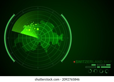 Switzerland Map - World Map International vector template with futuristic circle radar style HUD, GUI, UI interface isolated on dark green background - Vector illustration eps 10