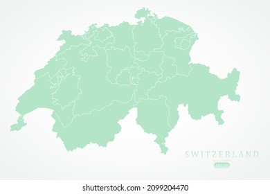 Switzerland Map - World Map International vector template with High detailed including green color and white outline isolated on white background - Vector illustration eps 10
