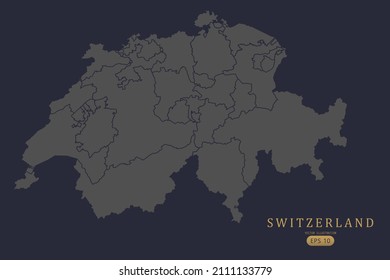 Switzerland Map - World Map International vector template with High detailed including grey and black outline color isolated on black background - Vector illustration eps 10