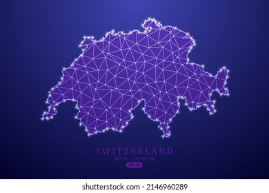 Mapa de Suiza - Mapa Mundial Plantilla vectorial internacional con línea de purga morada, escalas puntuales y estilo de polígono aislado en el fondo de la tecnología púrpura - Ilustración vectorial eps 10