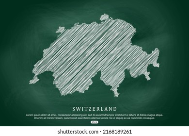 Switzerland Map - World Map International vector template with white outline graphic sketch and old school style  isolated on Green Chalkboard background - Vector illustration eps 10