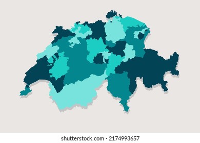 Switzerland Map - World Map International vector template with High detailed including blue and green outline color isolated on white background - Vector illustration eps 10