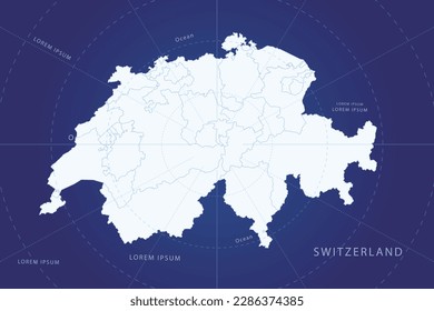 Schweiz Karte - Weltkarte Internationale Vektorgrafik-Vorlage mit hoher detaillierter und weißer Farbe, einschließlich Kreislinie auf blauem Hintergrund für Design, Infografik, Website - Vektorgrafik eps10
