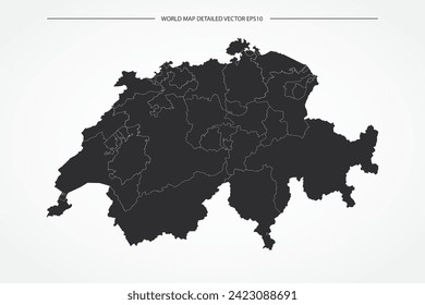 Schweiz Karte - Weltkarte Internationale Vektorvorlage mit hoher Detailfarbe mit schwarz-weißer Umrissfarbe einzeln auf weißem Hintergrund - Vektorgrafik eps10