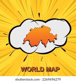 Schweiz Karte - Weltkarte, Vektorvorlage mit isometrischem und Comic Art Stil einschließlich Schatten, Schwarz und Orange Farbe auf gelbem Hintergrund für Design, Infografik - Vektorgrafik eps10