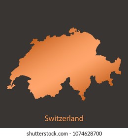 Switzerland map,border with chrome,orange,copper metal shine gradient. Vector illustration