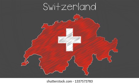 Switzerland map-flag chalkboard style vector illustration. 