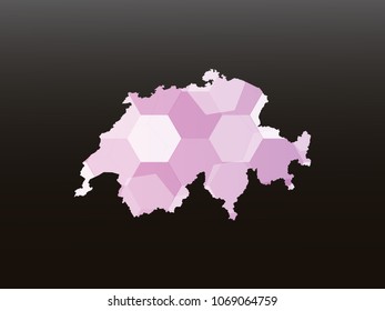 Switzerland map-Purple map made of hexagon on black and gray background, gradient color. Vector illustration eps 10.