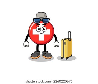 switzerland mascot doing vacation , character design