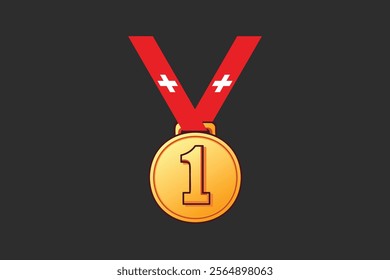 Switzerland medal with flag, Switzerland flag vector graphic, Switzerland country flag is a symbol of freedom, National Switzerland flag, vector illustration
