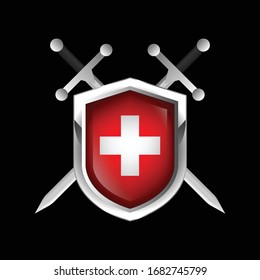 Switzerland metallic shield with two crossed swords