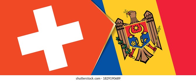 Die Flaggen der Schweiz und der Republik Moldau, zwei Vektorfahnen Symbol für Beziehung oder Konfrontation.