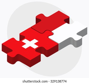 Switzerland and Monaco Flags in puzzle isolated on white background