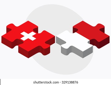 Switzerland and Monaco Flags in puzzle isolated on white background