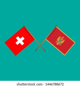Switzerland and Montenegro crossed flags.Language learning or travel concept.