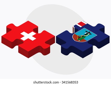 Switzerland and Montserrat Flags in puzzle isolated on white background
